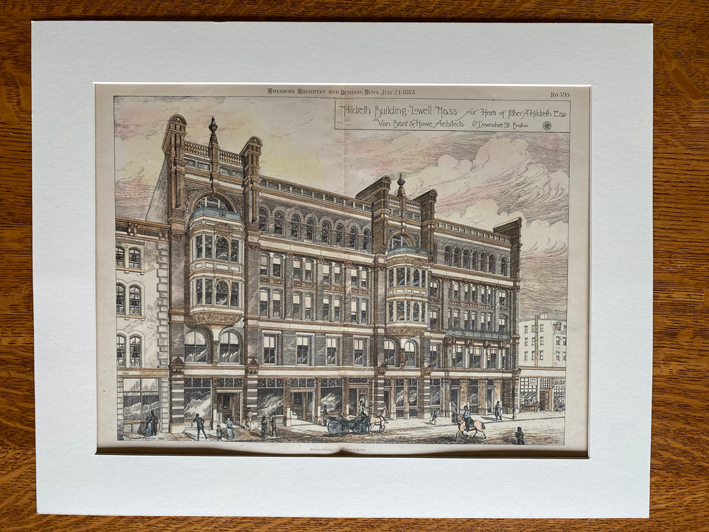 Hildreth Building, Lowell, MA, 1883, Van Brunt & Howe, Original Hand Colored -