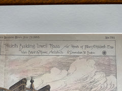 Hildreth Building, Lowell, MA, 1883, Van Brunt & Howe, Original Hand Colored -