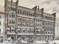 Hildreth Building, Lowell, MA, 1883, Van Brunt & Howe, Original Hand Colored -