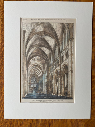 New Cathedral of All Saints, Albany, NY, 1883, Original Plan Hand Colored -