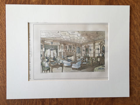 Drawing Room, Coombe Warren, England, 1881, G Devey, Original, Hand-colored x