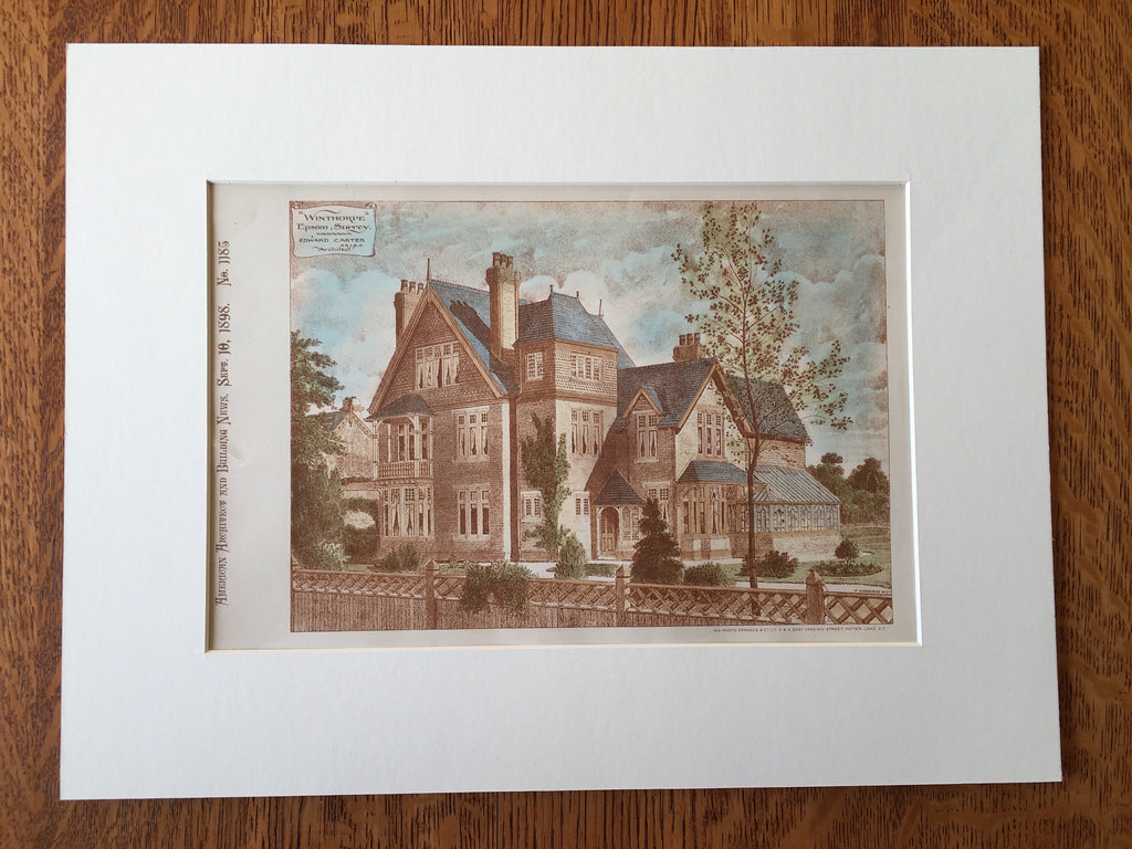 Winthorpe, Epson, Surrey, UK, 1898, Edward Carter, Original, Hand-colored x