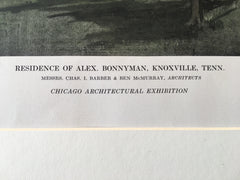 Residence, Alex Bonnyman, Knoxville, TN, 1916, Original Plan Hand-colored x