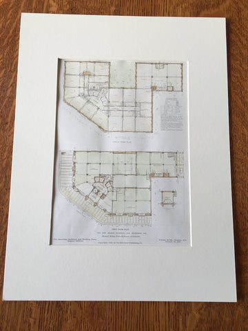 New Hearst Building, Plans, San Francisco, CA, 1908, Original Plan Hand-colored x