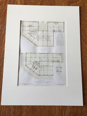 New Hearst Building, Plans, San Francisco, CA, 1908, Original Plan Hand-colored x