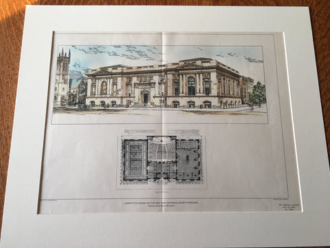 New York Historical Society, 1904, Howells & Stokes, Original Plan Hand-colored x