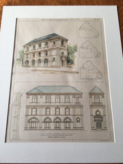 East Orange National Bank, East Orange, NJ, 1896, Original Plan Hand-colored x