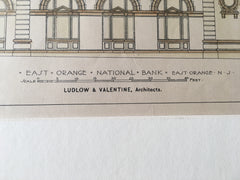 East Orange National Bank, East Orange, NJ, 1896, Original Plan Hand-colored x