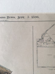 East Orange National Bank, East Orange, NJ, 1896, Original Plan Hand-colored x