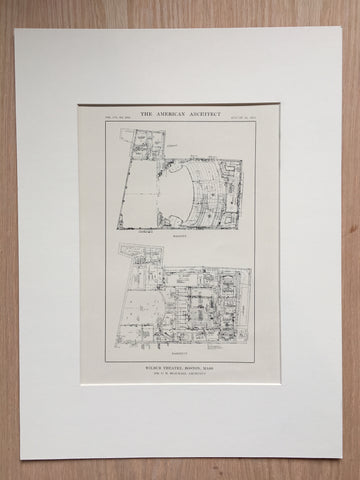 Wilbur Theatre, Balcony Plans, Boston, MA, 1914, Blackall, Lithograph x