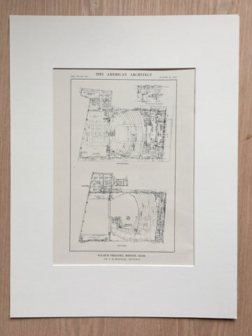 Wilbur Theatre, Orchestra & Gallery Plans, Boston, MA, 1914, Blackall, Lithograph x
