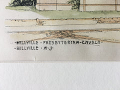 Millville Presbyterian Church, NJ, 1890, Isaac Pursell, Original Hand Colored x