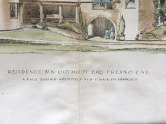Residence, W N Oothout, Fresno, CA, 1890, A Page Brown, Original Hand Colored x