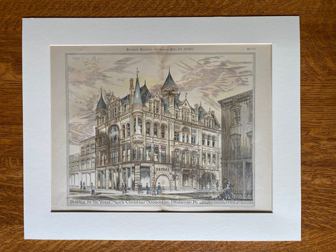 YMCA, Pittsburgh, PA, 1883, James T Steen, Original Hand Colored -