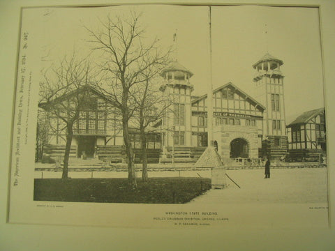 Washington State Building at the World's Columbian Exhibition in Chicago, Chicago, IL, 1894, W. P. Skillings