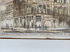 YMCA, Pittsburgh, PA, 1883, James T Steen, Original Hand Colored -