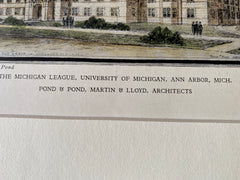 Michigan League, Univ of Michigan, Ann Arbor, MI, 1928, Original Hand Colored -