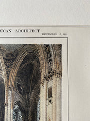 Cathedral of St John the Divine, Nave, New York, 1913, Original Hand Colored -