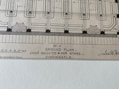 John Shillito & Co. floor plan, Cincinnati, OH, 1877, C W McLaughlin, Original Hand Colored -
