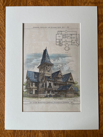 New Jersey Headquarters, Centennial Exhibition, 1876, Original Hand Colored -