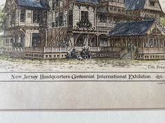 New Jersey Headquarters, Centennial Exhibition, 1876, Original Hand Colored -