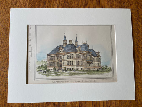 Grammar School House, Steelton, PA, 1883, Original Hand Colored -