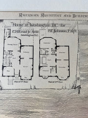 R C Johnson House, Washington DC, 1883, C H Read, Original Hand Colored