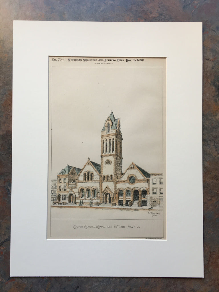 Calvary Church & Chapel, West 116th St, New York, 1890, R H Robertson, Original Hand Colored