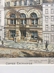 Coffee Exchange, New York, NY, 1890, Lamb & Rich, Original Hand Colored