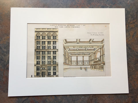 New York Coffee Exchange, Beaver Street, NY, 1890, James & James, Original Hand Colored