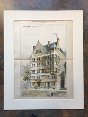 Apartment House, Clark Street, Brooklyn, NY, 1890, C Gilbert, Original Hand Colored