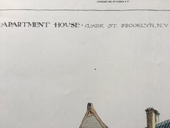Apartment House, Clark Street, Brooklyn, NY, 1890, C Gilbert, Original Hand Colored