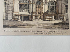 Liverpool London Globe Insurance, Philadelphia, PA, 1882, Hand Colored Original -
