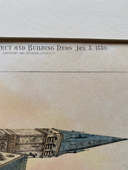 Trinity Church, Boston, MA, 1880, Sturgis & Brigham, Hand Colored Original -