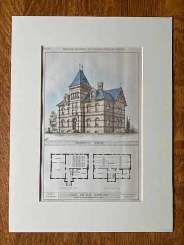 Vassar Bros Laboratory, Poughkeepsie, NY, 1880, Hand Colored Original -