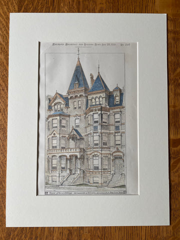 Billings & Tuttle Houses, Commonwealth, Boston, MA, 1880, Hand Colored Original -
