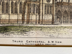 Truro Cathedral, Cornwall, England, 1880, J L Pearson, Original Hand Colored -