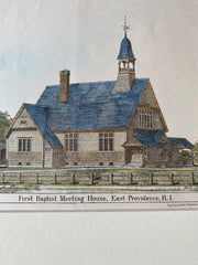 First Baptist Meeting House, Providence, RI, 1880, Original Hand Colored -