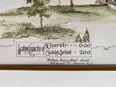 Church designed by William Halsey Wood, 1880, Original Hand Colored -