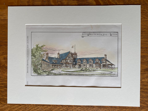 Summer Hotel by Peabody & Stearns, 1880, Original Hand Colored -