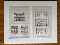 Hotel Hamilton, Boston, MA, 1876, Ware & Van Brunt, Original Hand Colored -