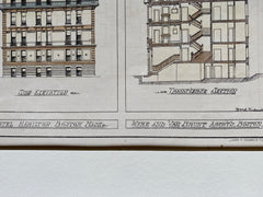 Hotel Hamilton, Boston, MA, 1876, Ware & Van Brunt, Original Hand Colored -