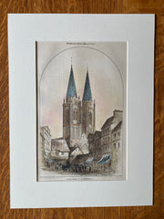 Notre Dame, St Lo, Normandy, France, 1872, Original Hand Colored -