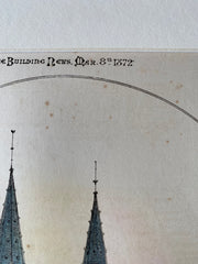 Notre Dame, St Lo, Normandy, France, 1872, Original Hand Colored -
