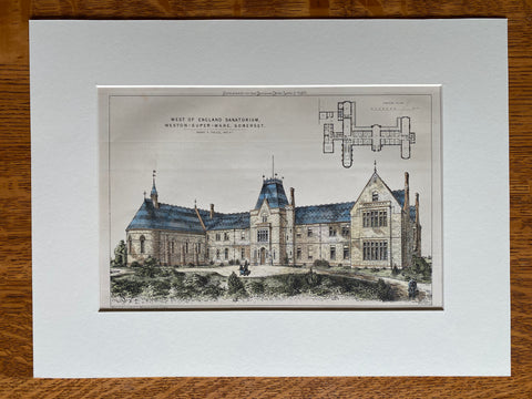 West England Sanatorium, Somerset, England, 1871, Original Hand Colored -