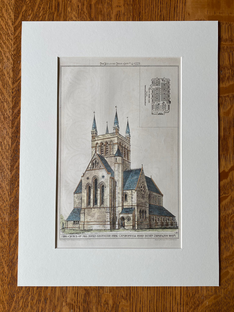 Church of All Souls, Grosvenor Park, London, 1872, Original Hand Colored -