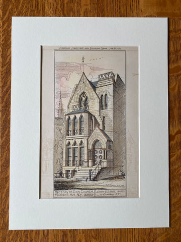 Zion Church Rectory, Madison Avenue, New York, 1876, Original Hand Colored -