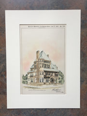 Residence at 108th St & Riverside Dr, NY, 1891, Hand Colored Original