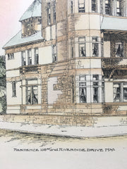 Residence at 108th St & Riverside Dr, NY, 1891, Hand Colored Original