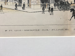 St Louis Mercantile Club, St Louis, MO, 1891, Hand Colored Original